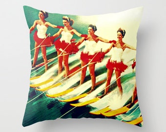 Mid Century Modern Pillow Cover, Dorm Decor Pillow Waterski Coastal Throw Pillow Dorm Decor, Decorative Pillows For Bed Mid Century Throw