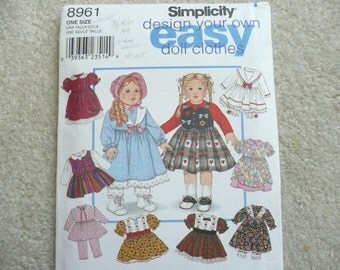 Simplicty 8961 "Design Your Own Easy Doll Clothes" - 18 Inch Doll Clothes Pattern - Simplicity Easy Doll Clothes Pattern