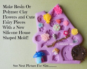 Silicone Fairy Mold Dollhouse Miniatures Flower Resin Mold Fairy Door Molds Mushroom Twig Polymer Clay Owl Mold