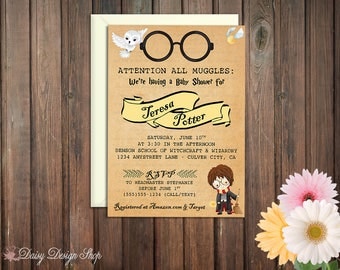 Baby Shower Invitation - Harry Potter Inspired - Watercolor and Antique Style