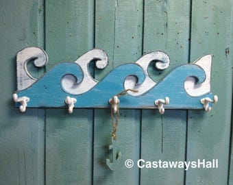 Waves Coat Rack Hook Rack Sign Wall Beach House Nautical Decor by CastawaysHall - 25 Inches