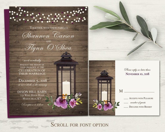 Purple Wedding Invitations Rustic Lantern Wedding Invitation Purple Wedding Invitations Rustic Lantern Wedding Invitation