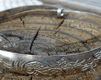 Silver Bangle - Sterling Silver Bracelet - 925 - Etched Silver Bangle