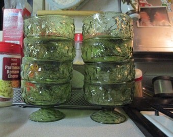 8, 1960s green glass petistaled dessert cups