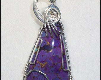 Purple Mohave Turquoise Pendant in Sterling Silver Filled Wire