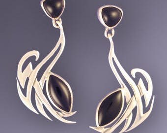 70% OFF CLEARANCE SALE! Phoenix Tribal Celtic Silver Earrings with Black Onyx