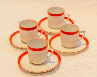 Mid Century Modern Tea Cups and Saucers Made in Czechoslovakia