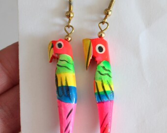 Vintage PARROT Bird Earrings...pierced ears. kitsch. retro. safari. animal lover. bird jewelry. zoo animals. safari. jungle. bird. dangly
