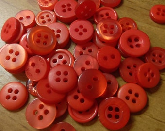 Red Buttons, 50 Small Assorted Round Sewing Crafitng Bulk Buttons