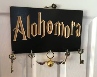 Alohomora Harry Potter Wall Mounted Hanging Key Rack Holder Display Hanger CNC Carved Wizard - Muggle - Dumbledore - Hogwarts - Accio Hooks