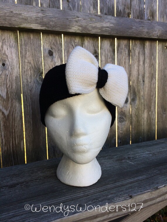 Knit Headband with Bow Bow Headband Adult Headband