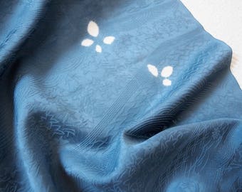 Grey blue Japanese silk, Kimono fabric, Pure Silk, Rinzu Silk, Damask Silk, Steel Blue 1 yard