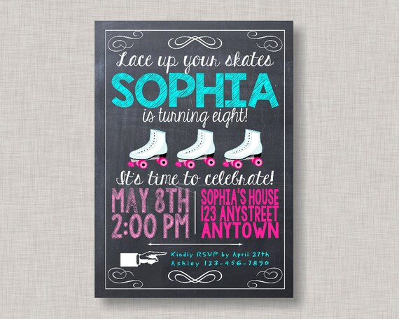 Roller Skating Invitation, Roller Skating Birthday, Roller Skating Party, Printable Il_570xn
