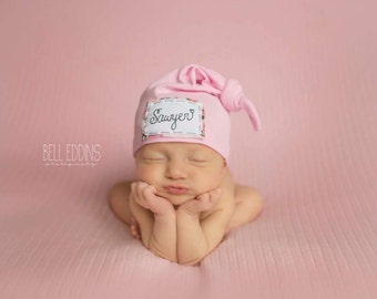 SOFT PINK: Name hat, personalized hat, knot beanie, photography prop, baby hat, knots, newborn photography prop, hospital hat
