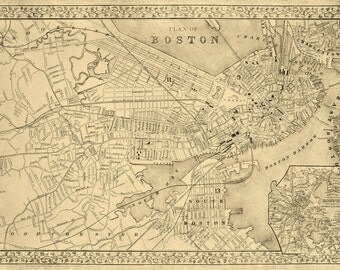 Vintage Map - Boston, Massachusetts 1870