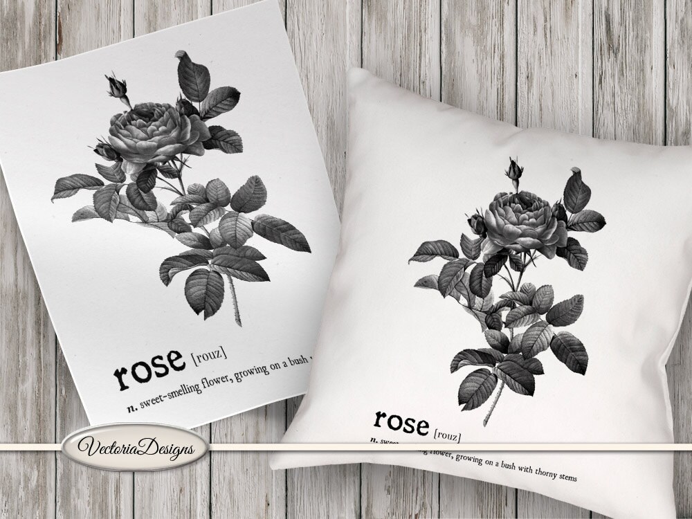 Rose print printable art black and white print dictionary