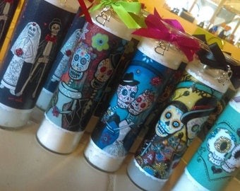 Bulk Order, 10pcs Dia de los Muertos wedding candles, glittered Day of the Dead, prayer candles