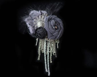Grey and Black Steampunk Wedding Fascinator- Steampunk Clothing- Steampunk Costume- Steam Punk Hair Clip- Steampunk Hair- Chain Head Piece