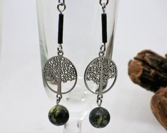 Boucles d'oreilles Arbre de Vie "Yaronta"// turquoise// verte ou quartz rose//Tree of life earrings//green //turquoise//pink quartz earrings