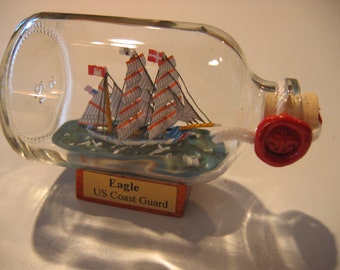 Ship in a Bottle- The US Coast Guard EAGLE Excellent with Stand Europe