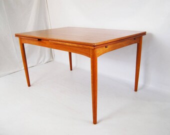 SALE: Danish Modern Teak Dining Table with Draw-Leaf Extensions Made in Denmark