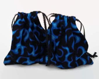 Blue Flames Birthday Drawstring Fabric Gift Bag Upcycled, Reusable