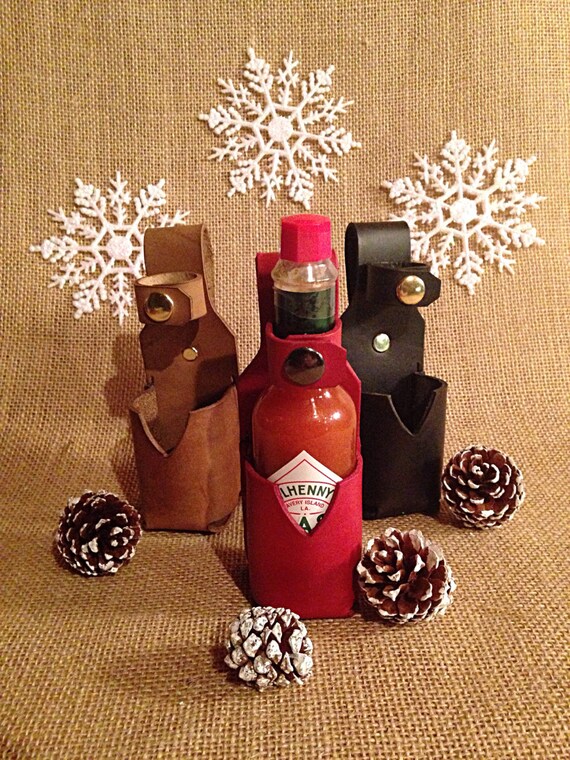 Leather Hot Sauce Belt Holster for 2oz Tabasco by GearBoxLeather