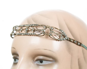 1920's Headpiece // Rhinestone Flapper Metal Headband Tiara