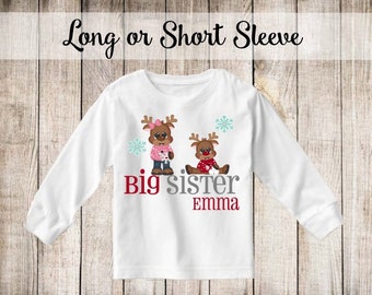 Big Sister Reindeer Christmas Personalized T-shirt or Onesie