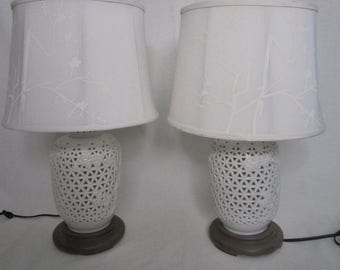 Vintage Blanc De Chine Lamps, Pair