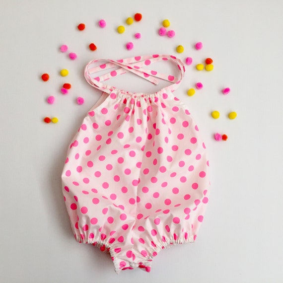 Items similar to Baby girl romper pink polka dot bubble romper playsuit ...