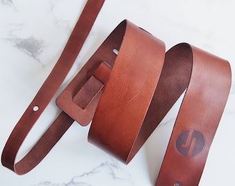 Custom Guitar Strap personalised leather guitar strap logo bass strap bass brown leather gift for musician guitar accessory gift for him