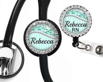 Personalized Badge Reel With Rhinestones,Stethoscope ID Tag,Nurse ID, Hospice,Medical Accessory,Job ID Badge,Nursing Home,Professionals