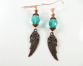 Copper angel wing earrings