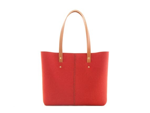 Wool Felt TOTE BAG / orange tote bag / womens bag / felt shoulder bag / carry all bag / made in Italy