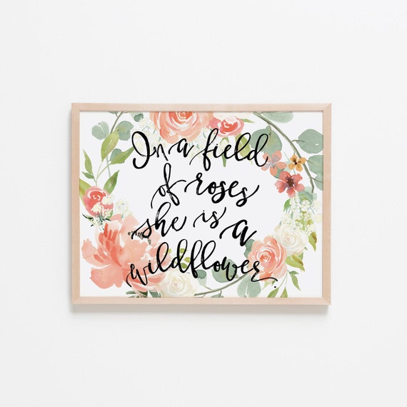 Peaches and Cream Wildflower Nursery Art. Nursery Wall Art.