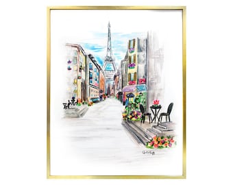 Paris Watercolor Print | Skyline, Eiffel Tower, Wall Art, France, Watercolor Illustration, City, Parisian Artwork, Chic, Pencil Drawing,