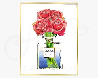 Chanel Roses Perfume Print Fashion Illustration CC Drawing