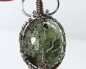 Prehnite Tree of life pendant 'Snow' Sterling silver Yggdrasil necklace - gift - Prehnite pendant - Prehnite jewelry - Birthstone - gem