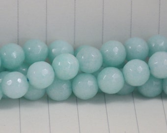 Sea Aquamarine Jade Faceted Beads --- 8mm --- Section Ball Beads --- 48 beads --- Full strand ---Hole 1mm