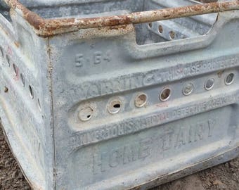 Vintage galvanized milk crate , Pinkerton milk crate , vintage milk crate , galvanized crate