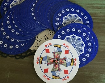 Round Cards Blue / Vintage Set Round Playing Cards for Altered arts, Mixed Media, Collage, Junk Journals, etc.