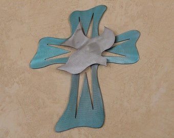 Metal wall cross with dove