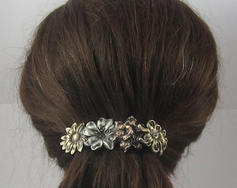 Flowers French Barrette 80mm- Flower Hair Clip- Floral Barrette- Gifts for Gardeers
