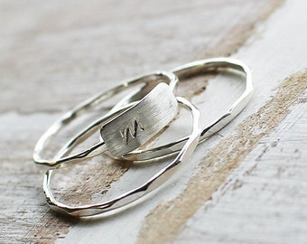 Initial Sterling Silver Stack Ring Set, Personlized Stack Rings, Silver Stack Rings