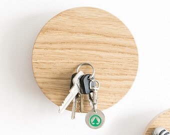 Key holder, wall hook, 2 in 1, magnetic key holder, key rack, modern wall hooks, entryway hooks, oak wall hook
