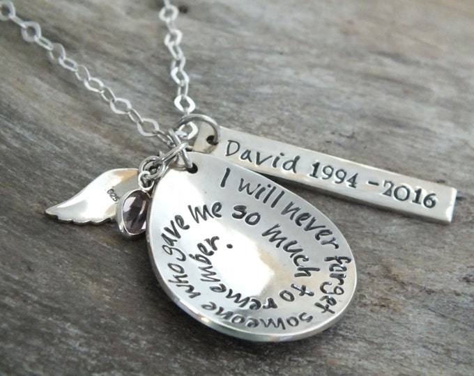 Personalized Sterling Silver Wing Necklace, Memorial Jewelry, Remembrance Jewelry, Birthstone Angel Wing Necklace, Initial Name Sympathy