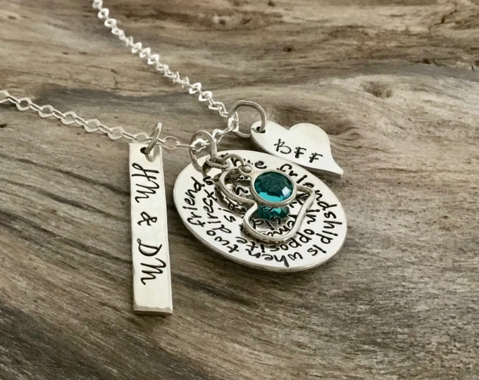 Best Friend Necklace / Friend Gift / Friendship Phrase Necklace / Hand Stamped Personalized / Long Distance Friendship
