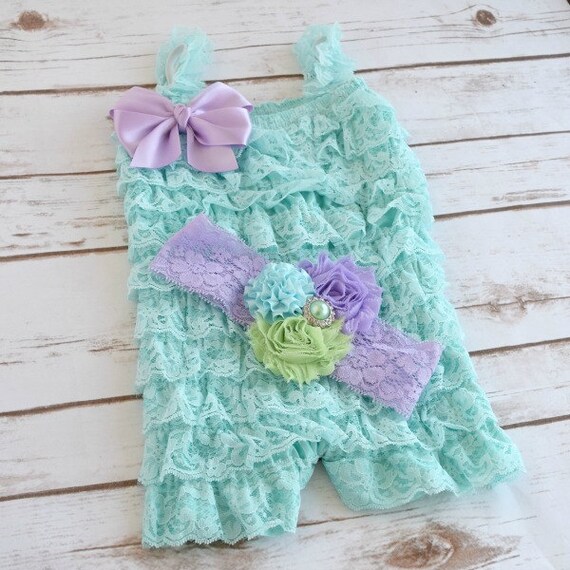 Cake Smash Outfit Girl Aqua Romper 1st Birthday Girl Outfit