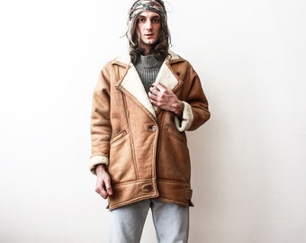 Vintage Shearling SheepSkin Coat Jacket 1970s Boho Warm Winter Coat Oversized OverCoat